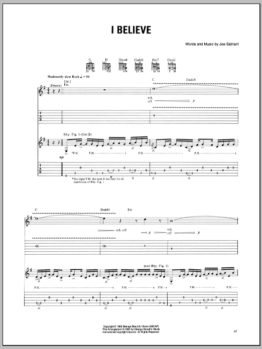Joe Satriani I Believe sheet music notes and chords arranged for Guitar Tab