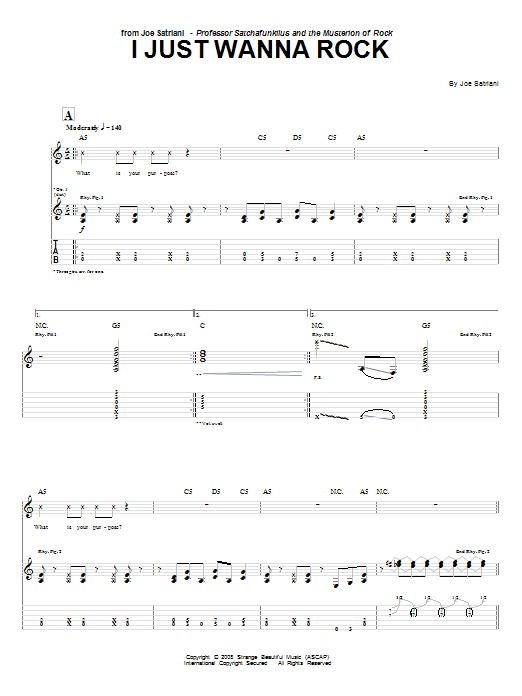 Joe Satriani I Just Wanna Rock sheet music notes and chords arranged for Guitar Tab