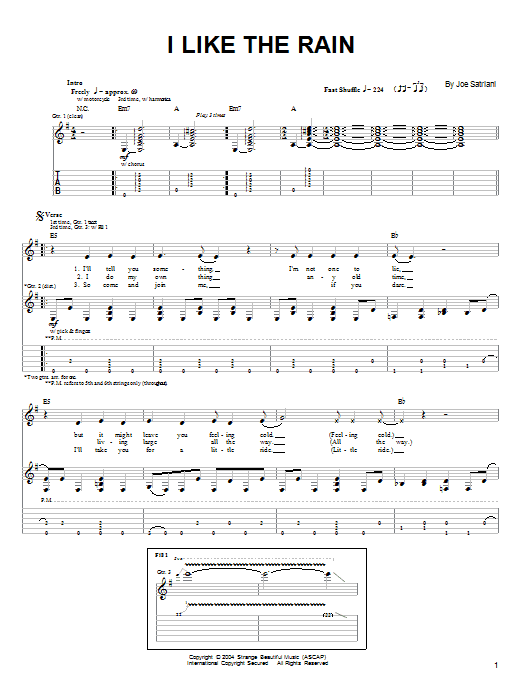 Joe Satriani I Like The Rain sheet music notes and chords arranged for Guitar Tab