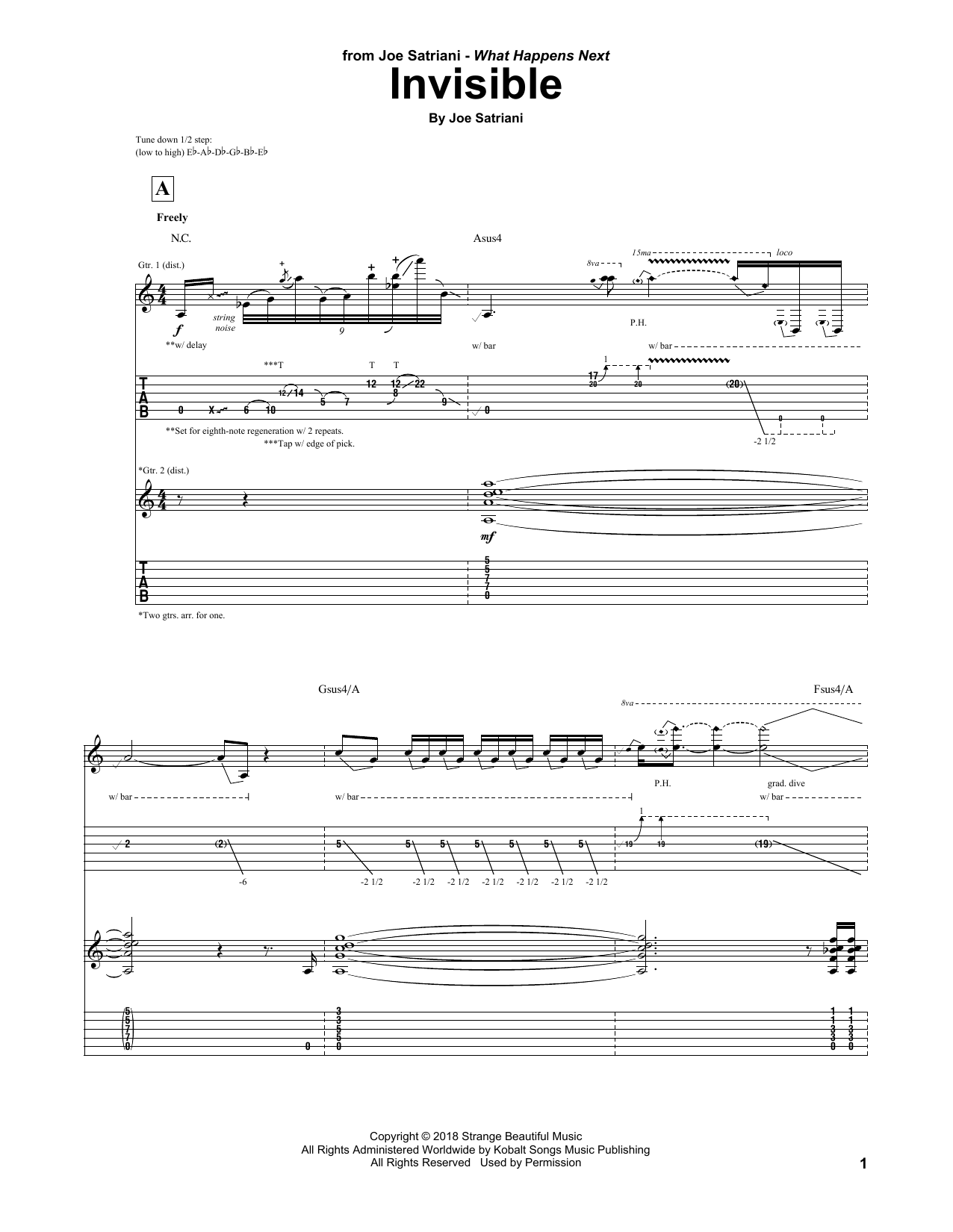 Joe Satriani Invisible sheet music notes and chords arranged for Guitar Tab