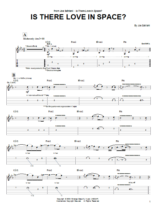 Joe Satriani Is There Love In Space? sheet music notes and chords arranged for Guitar Tab