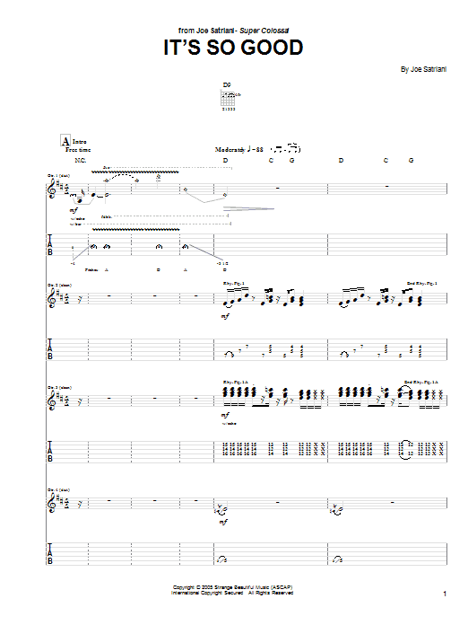 Joe Satriani It's So Good sheet music notes and chords arranged for Guitar Tab