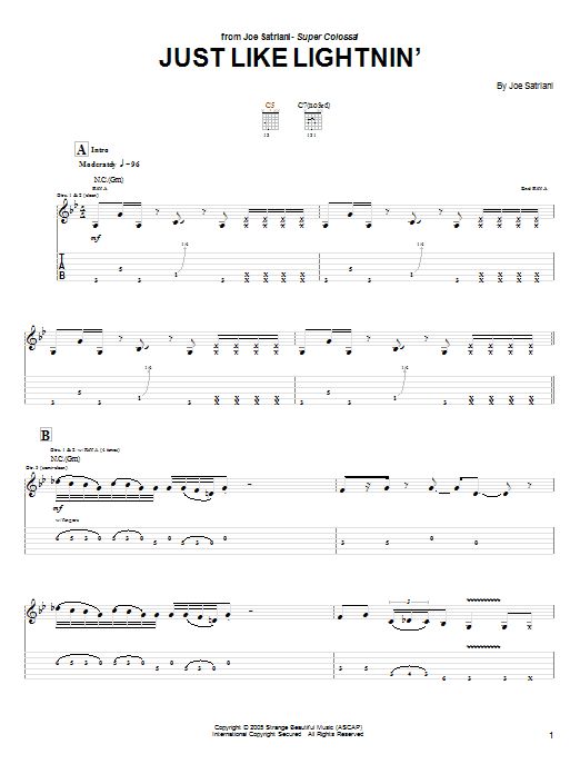 Joe Satriani Just Like Lightnin' sheet music notes and chords arranged for Guitar Tab