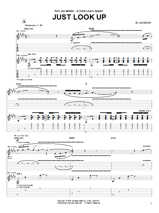 Joe Satriani Just Look Up sheet music notes and chords arranged for Guitar Tab