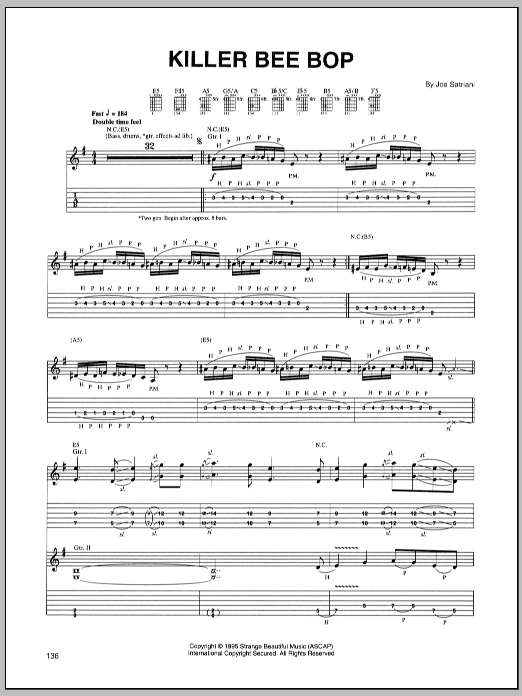 Joe Satriani Killer Bee Bop sheet music notes and chords arranged for Guitar Tab