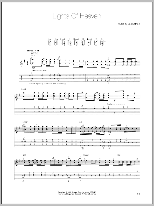 Joe Satriani Lights Of Heaven sheet music notes and chords arranged for Guitar Tab