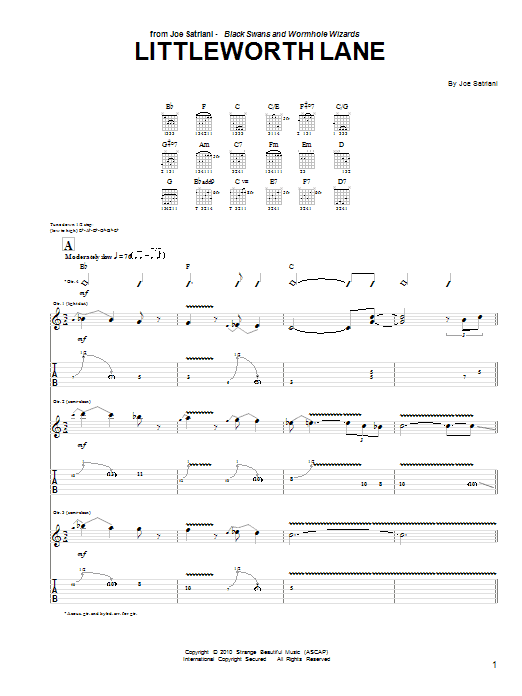 Joe Satriani Littleworth Lane sheet music notes and chords arranged for Guitar Tab