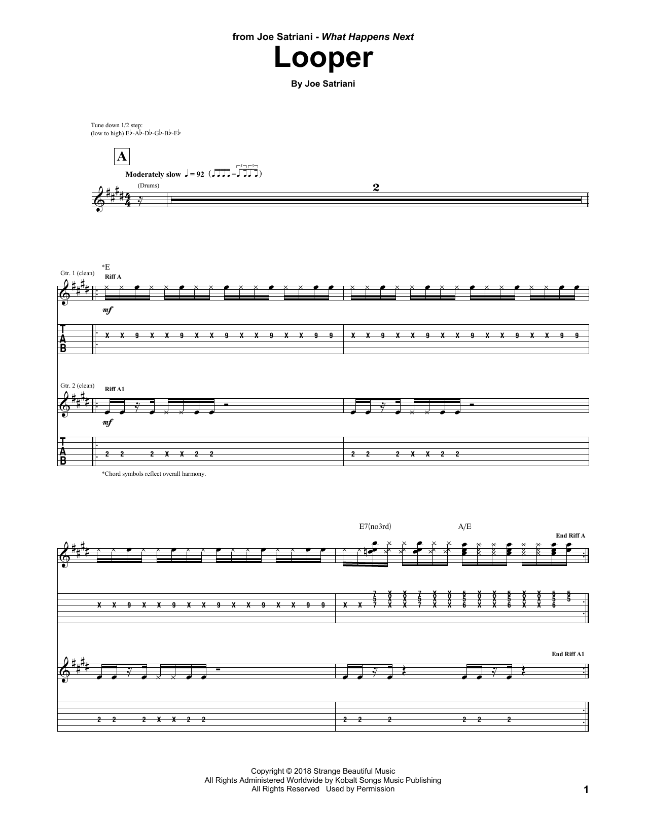 Joe Satriani Looper sheet music notes and chords arranged for Guitar Tab