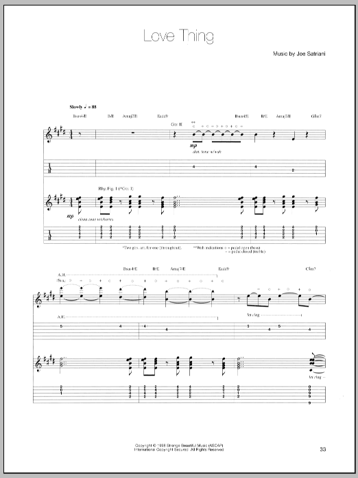 Joe Satriani Love Thing sheet music notes and chords arranged for Guitar Tab