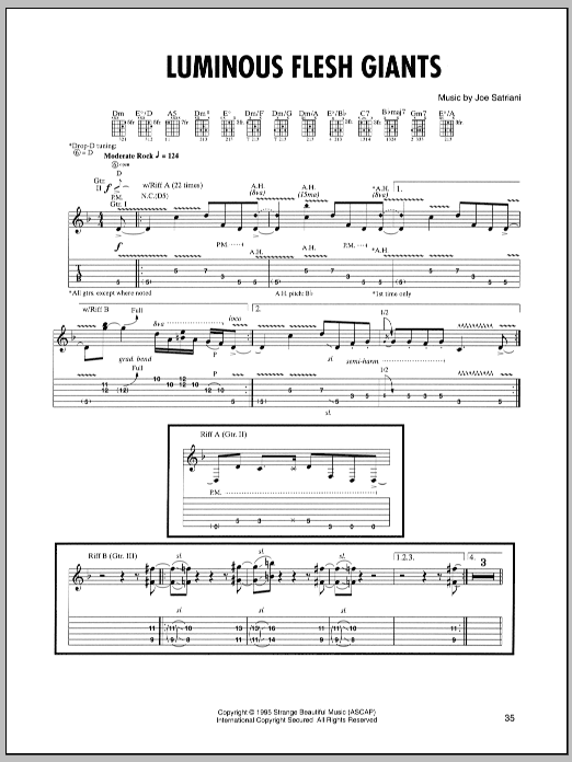 Joe Satriani Luminous Flesh Giants sheet music notes and chords arranged for Guitar Tab
