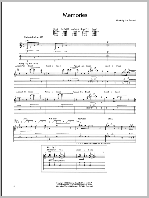 Joe Satriani Memories sheet music notes and chords arranged for Guitar Tab