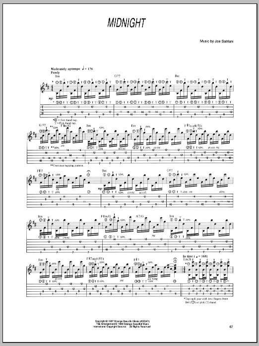 Joe Satriani Midnight sheet music notes and chords arranged for Guitar Tab