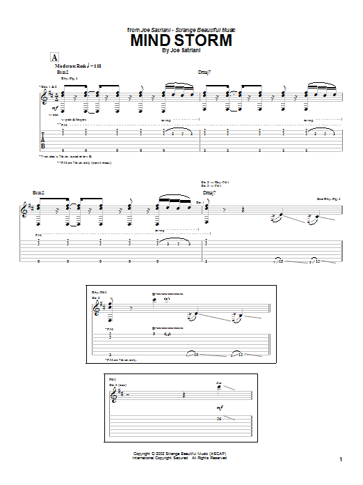 Joe Satriani Mind Storm sheet music notes and chords arranged for Guitar Tab
