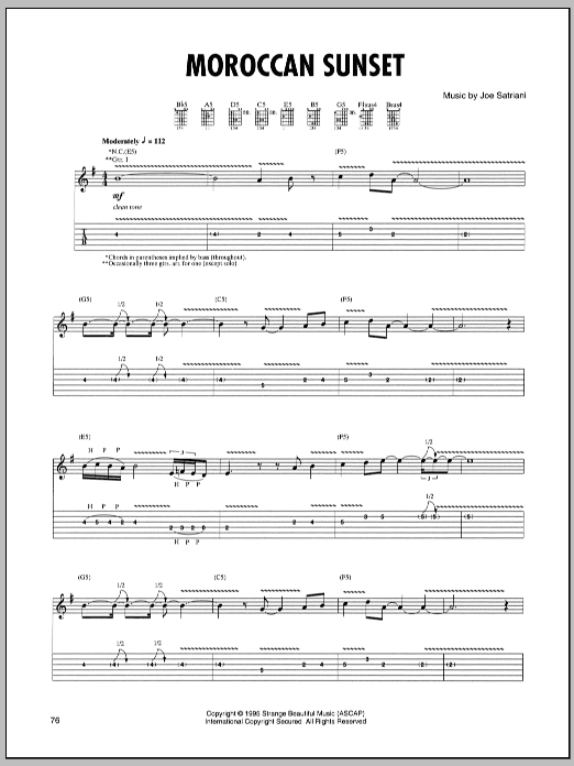 Joe Satriani Moroccan Sunset sheet music notes and chords arranged for Guitar Tab