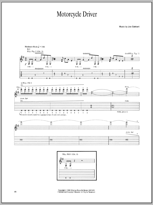 Joe Satriani Motorcycle Driver sheet music notes and chords arranged for Guitar Tab