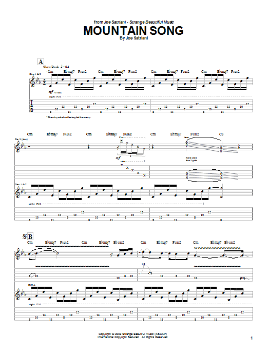 Joe Satriani Mountain Song sheet music notes and chords arranged for Guitar Tab