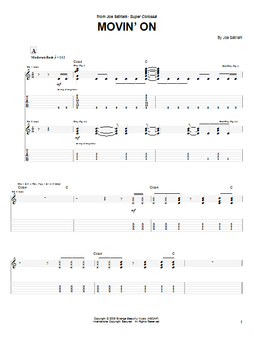 Joe Satriani Movin' On sheet music notes and chords arranged for Guitar Tab