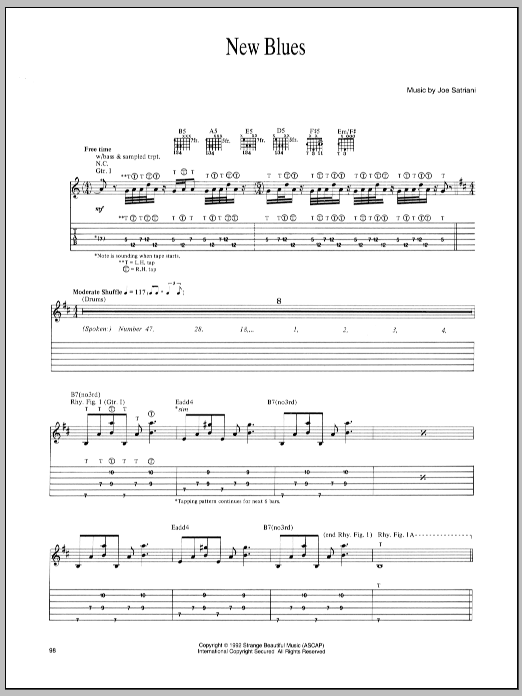 Joe Satriani New Blues sheet music notes and chords arranged for Guitar Tab