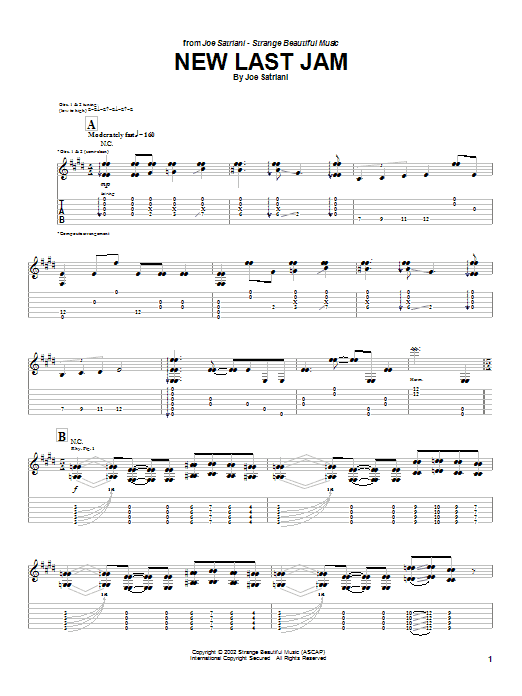 Joe Satriani New Last Jam sheet music notes and chords arranged for Guitar Tab
