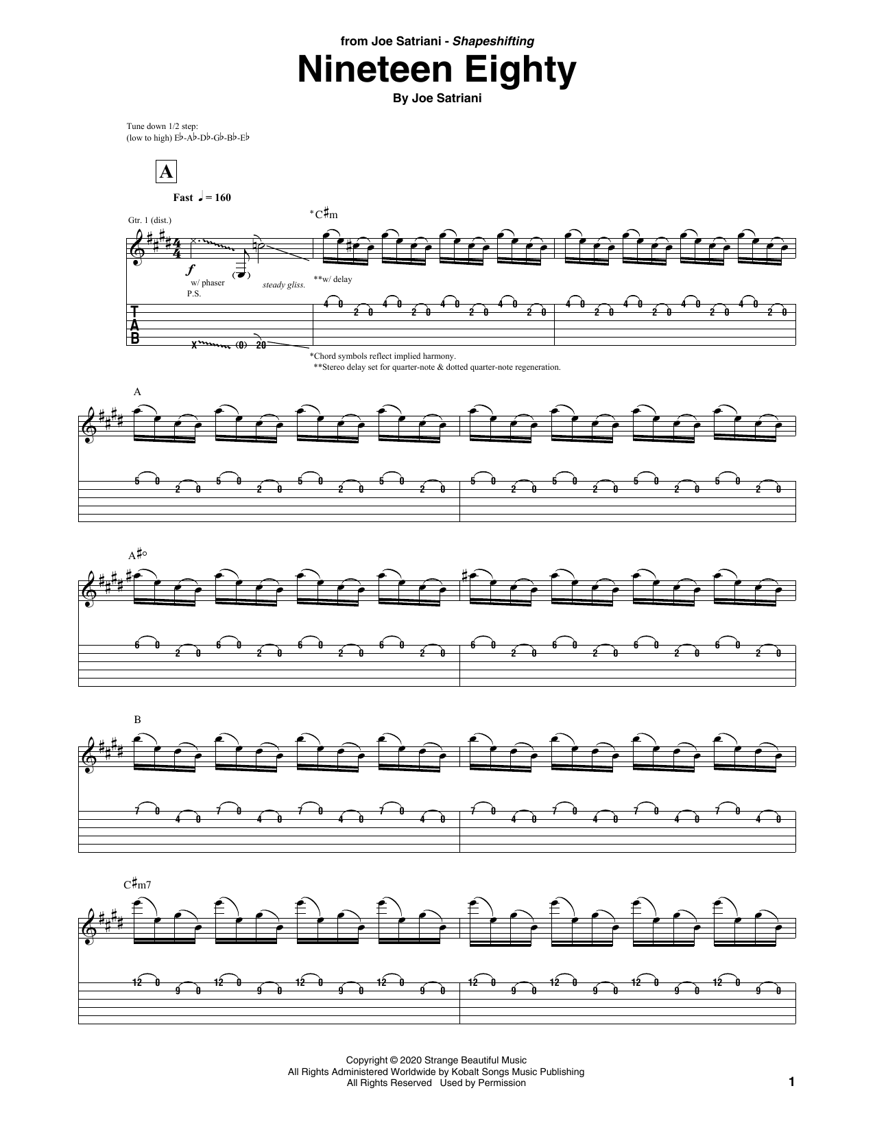 Joe Satriani Nineteen Eighty sheet music notes and chords arranged for Guitar Tab
