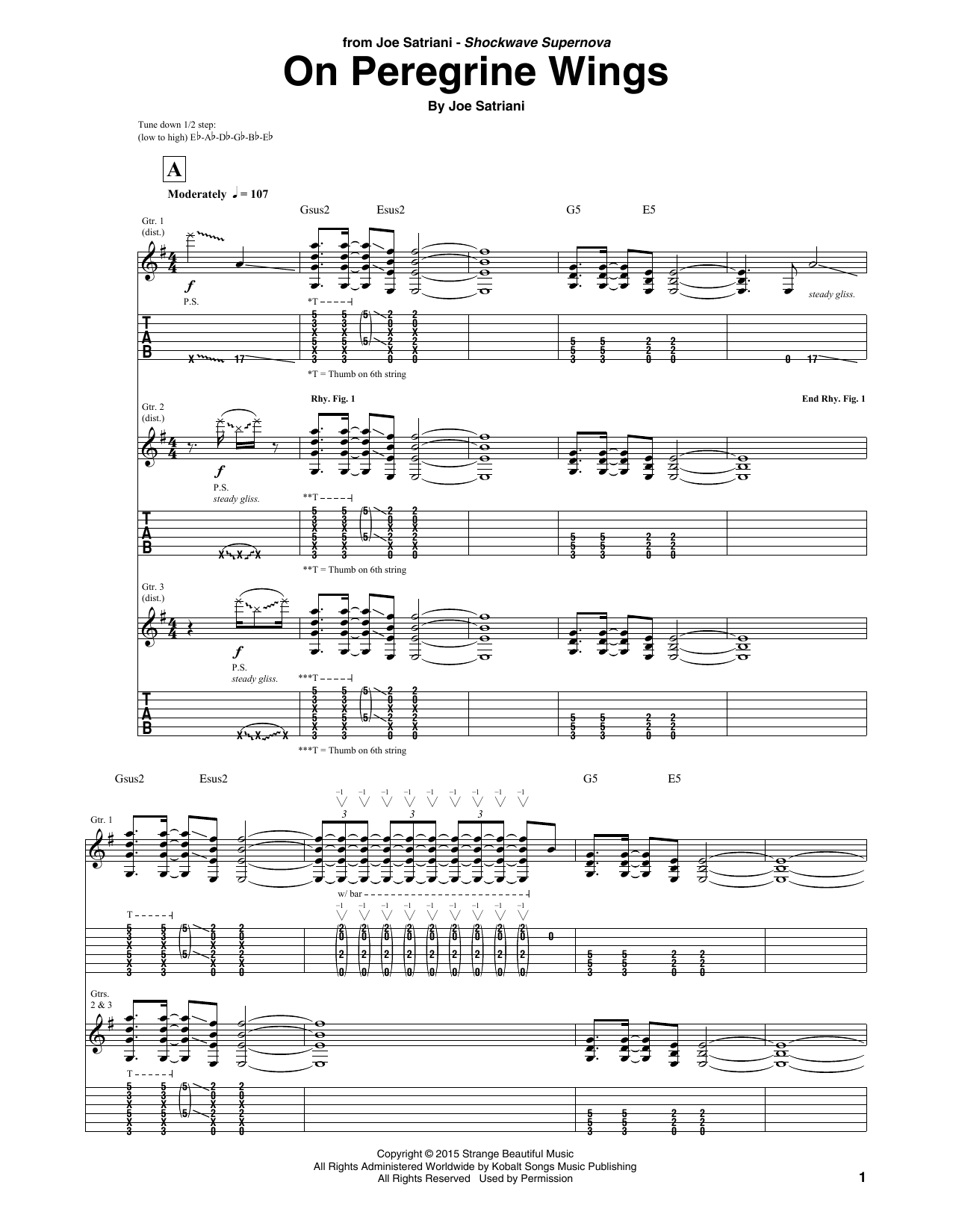 Joe Satriani On Peregrine Wings sheet music notes and chords arranged for Guitar Tab