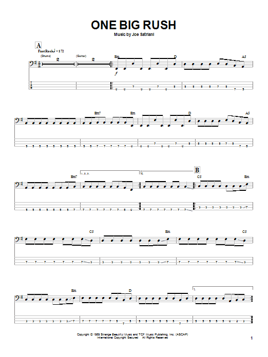 Joe Satriani One Big Rush sheet music notes and chords arranged for Bass Guitar Tab