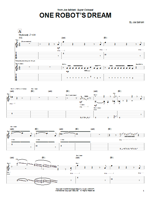 Joe Satriani One Robot's Dream sheet music notes and chords arranged for Guitar Tab