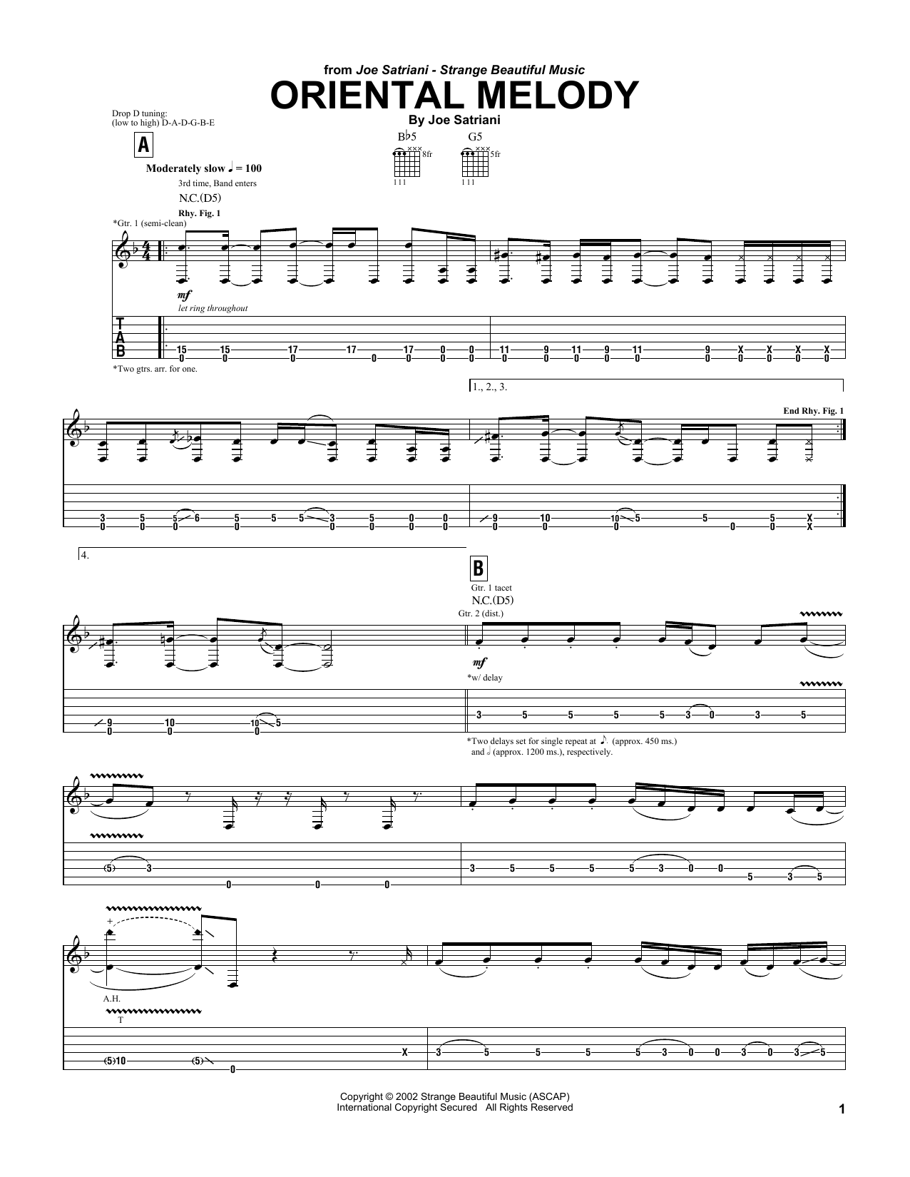 Joe Satriani Oriental Melody sheet music notes and chords arranged for Guitar Tab