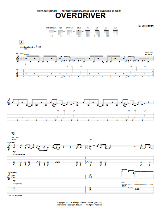 Joe Satriani Overdriver sheet music notes and chords arranged for Guitar Tab