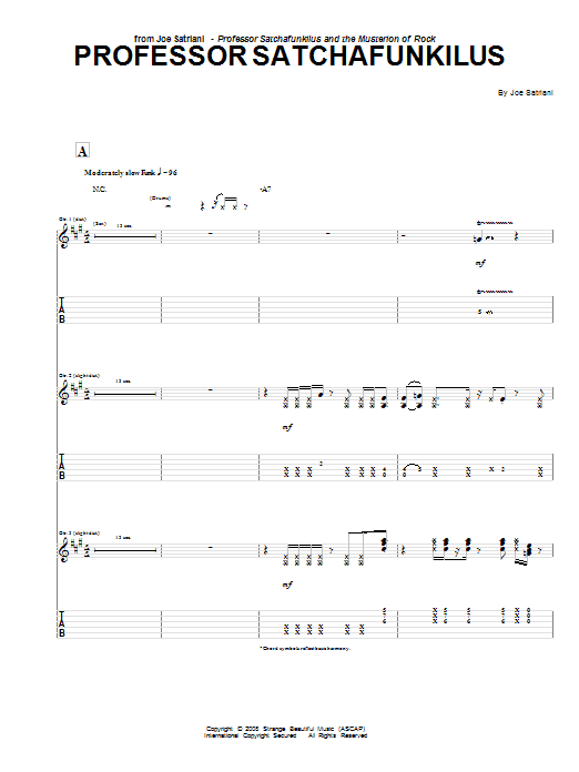 Joe Satriani Professor Satchafunkilus sheet music notes and chords arranged for Guitar Tab