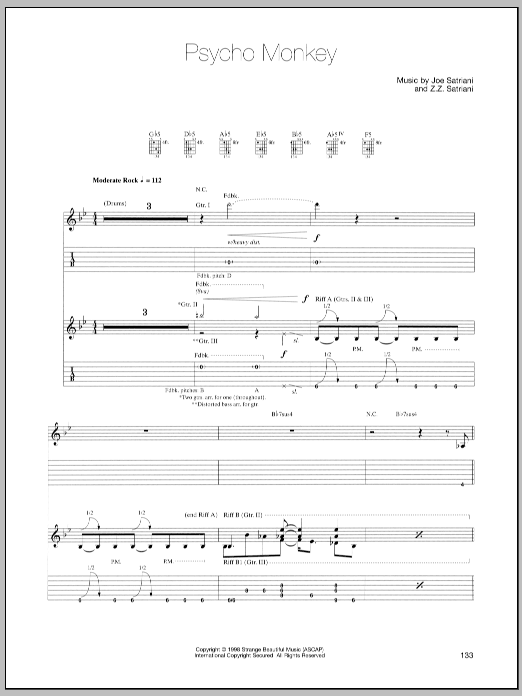 Joe Satriani Psycho Monkey sheet music notes and chords arranged for Guitar Tab