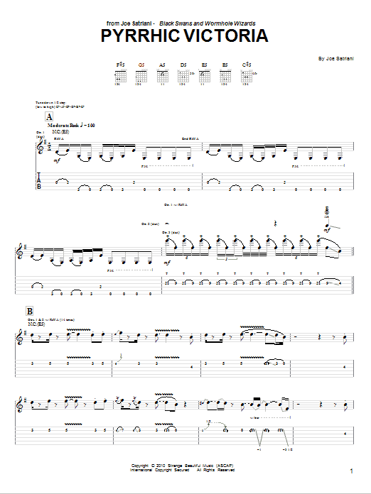Joe Satriani Pyrrhic Victoria sheet music notes and chords arranged for Guitar Tab