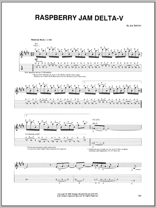 Joe Satriani Raspberry Jam Delta-V sheet music notes and chords arranged for Guitar Tab