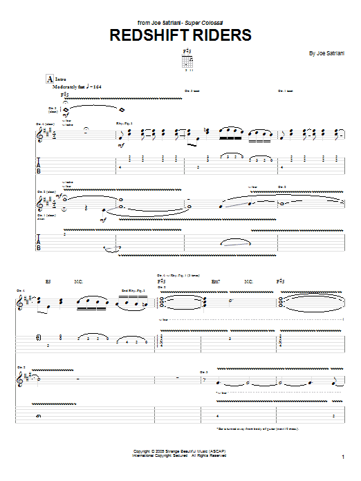 Joe Satriani Redshift Riders sheet music notes and chords arranged for Guitar Tab