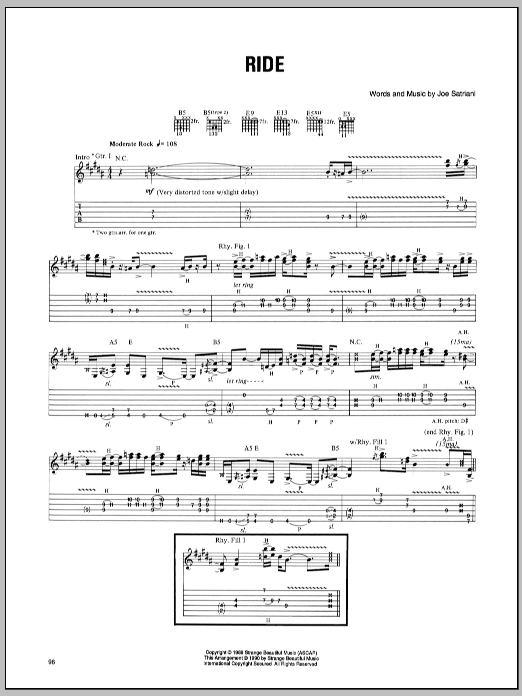 Joe Satriani Ride sheet music notes and chords arranged for Guitar Tab