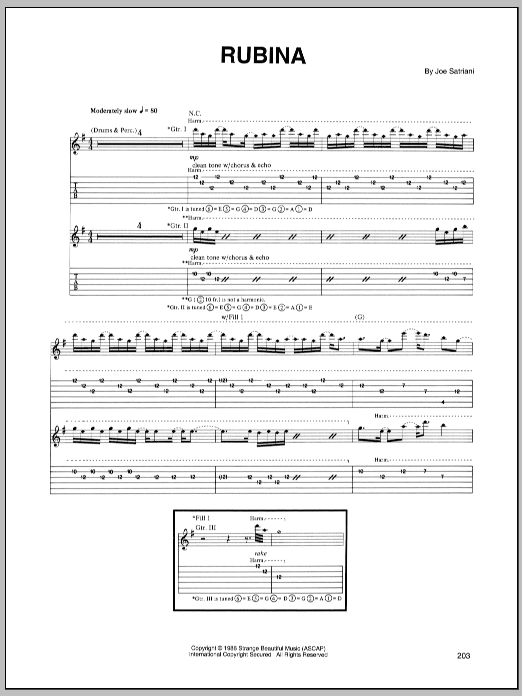 Joe Satriani Rubina sheet music notes and chords arranged for Guitar Tab