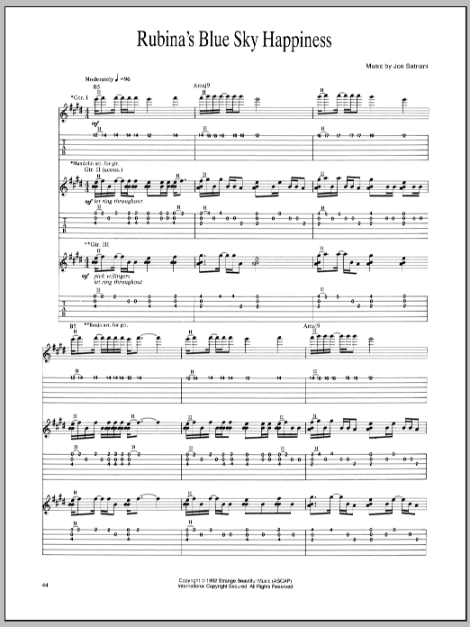 Joe Satriani Rubina's Blue Sky Happiness sheet music notes and chords arranged for Guitar Tab