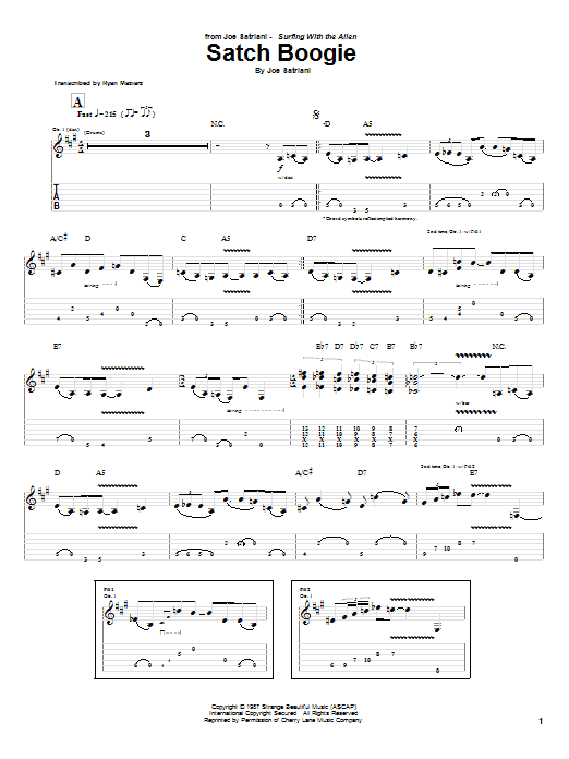Joe Satriani Satch Boogie sheet music notes and chords arranged for Guitar Tab (Single Guitar)