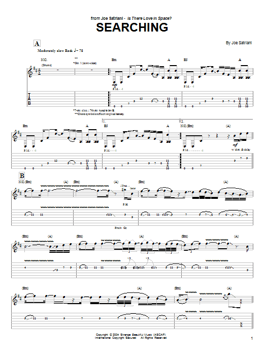 Joe Satriani Searching sheet music notes and chords arranged for Guitar Tab