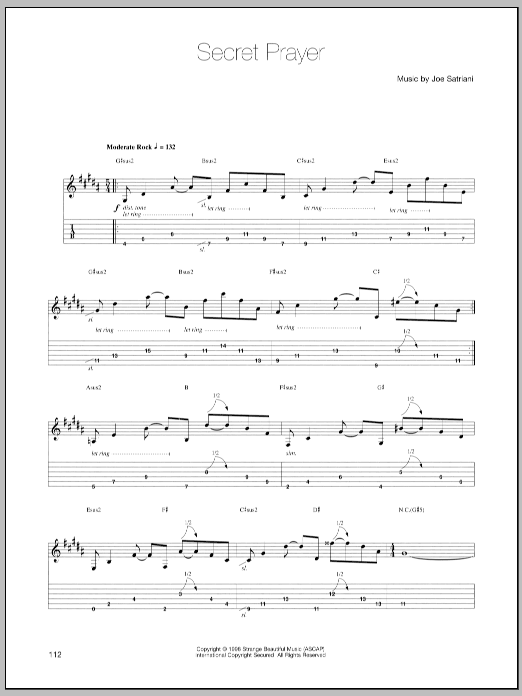 Joe Satriani Secret Prayer sheet music notes and chords arranged for Guitar Tab