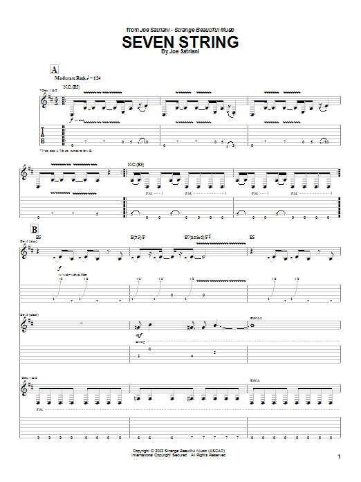 Joe Satriani Seven String sheet music notes and chords arranged for Guitar Tab