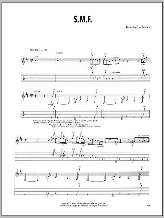 Joe Satriani S.M.F. sheet music notes and chords arranged for Guitar Tab