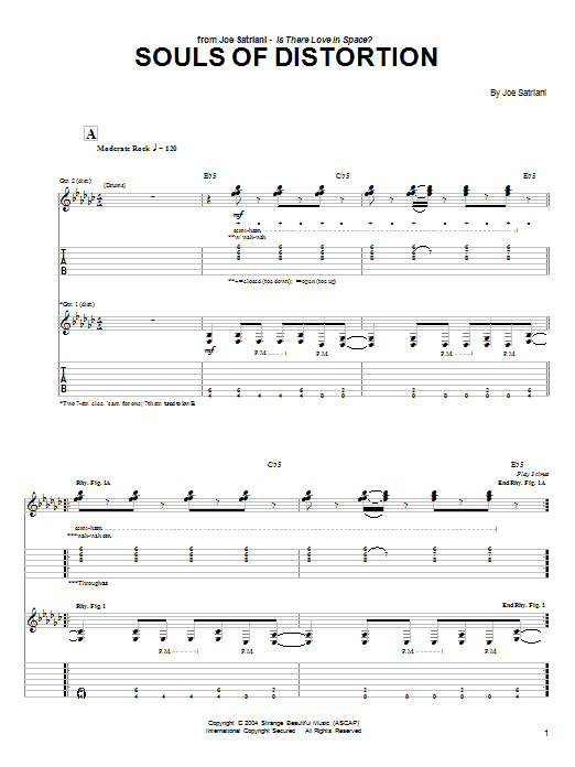 Joe Satriani Souls Of Distortion sheet music notes and chords arranged for Guitar Tab