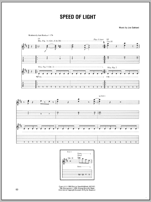 Joe Satriani Speed Of Light sheet music notes and chords arranged for Guitar Tab