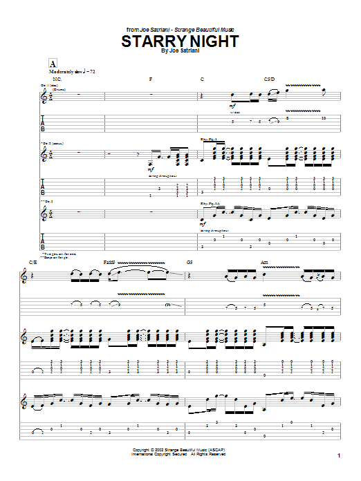 Joe Satriani Starry Night sheet music notes and chords arranged for Guitar Tab (Single Guitar)