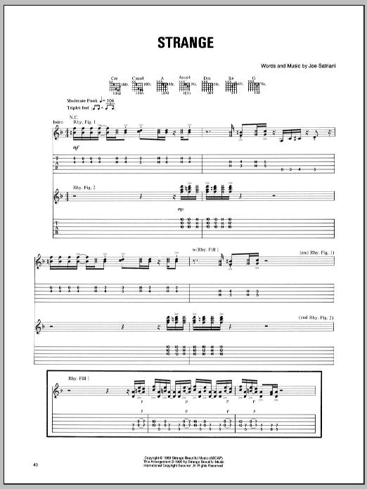 Joe Satriani Strange sheet music notes and chords arranged for Guitar Tab