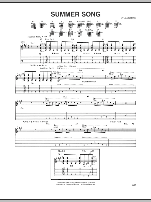 Joe Satriani Summer Song sheet music notes and chords arranged for Guitar Tab