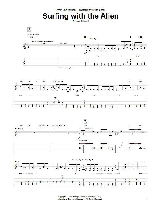 Joe Satriani Surfing With The Alien sheet music notes and chords arranged for Guitar Tab (Single Guitar)