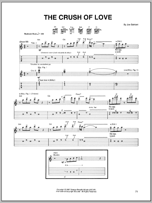 Joe Satriani The Crush Of Love sheet music notes and chords arranged for Guitar Tab (Single Guitar)