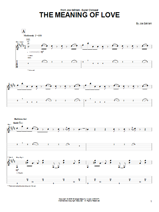 Joe Satriani The Meaning Of Love sheet music notes and chords arranged for Guitar Tab